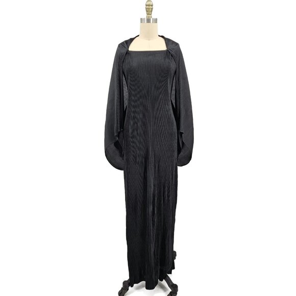 ISSEY MIYAKE Dresses & Skirts - VTG Issey Miyake Black Pleated Maxi Dress Size 4 Attached Jacket Sleeves
